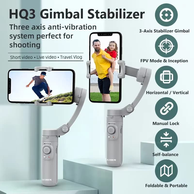 AXNEN 3-Axis Gimbal Handheld Self Stabilizer with Tripod, Selfie Stick Vlog CellPhone Video Recorder for Phone Smartphone Mobile