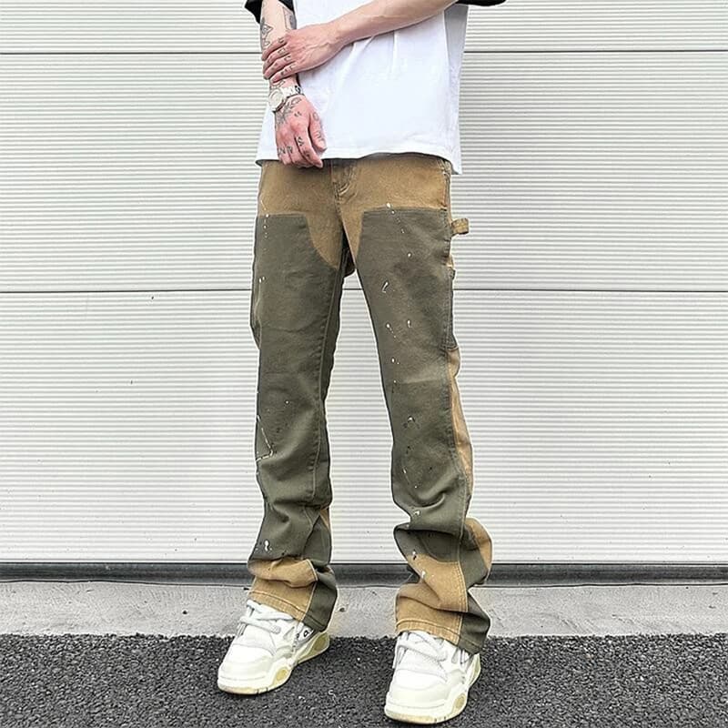 Pantaloni Micro Flare con inchiostro maculato impiombato High Street per uomo pantaloni in Denim dritto larghi lavati Casual Cleanfit Jeans Y2K