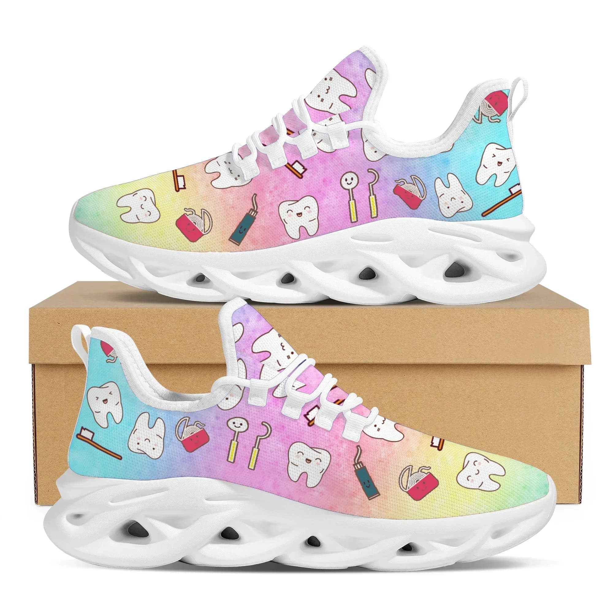Scarpe da infermiera antiscivolo da esterno con lacci, motivo dentale, comode, leggere e traspiranti, scarpe da corsa, sneakers basse da donna con design dentale