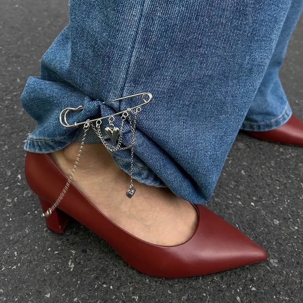 Moda Cuore Perla Fiocco Spilla Nappa Bottoni Catenacci Fisso Vestiti Pin Regolabile Staccabile Jean Fit Stringere Fibbia Unisex