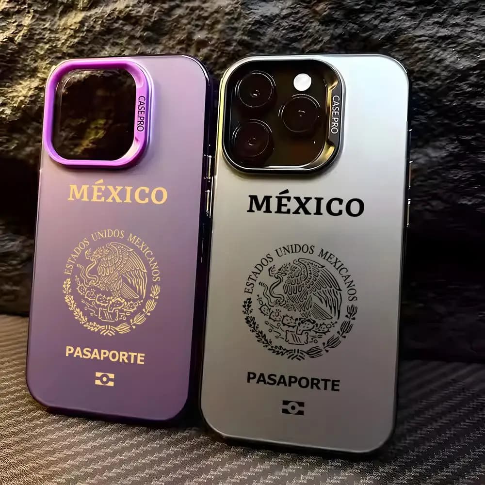 Custodia per telefono M-Mexico Passport per iPhone 17 16 15 14 13 12 11 Pro Max, Designer Opaca Laser Aurora