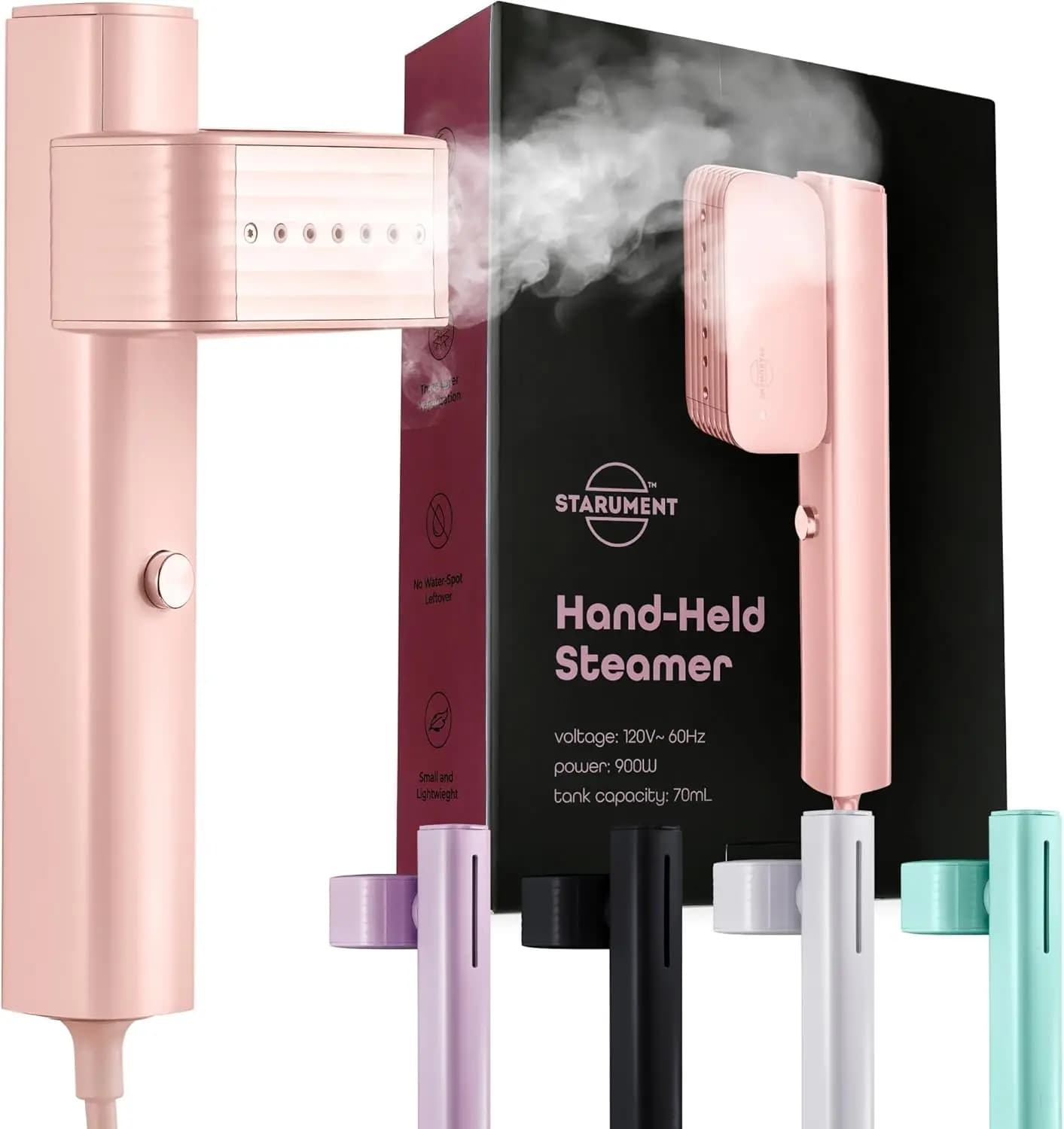 Stiratore a Vapore Portatile per Vestiti, Stiratore Professionale Manuale con Riscaldamento Rapido in 15s, Serbatoio d'Acqua da 70ml, Mini Ferro da Stiro a Vapore da 900W