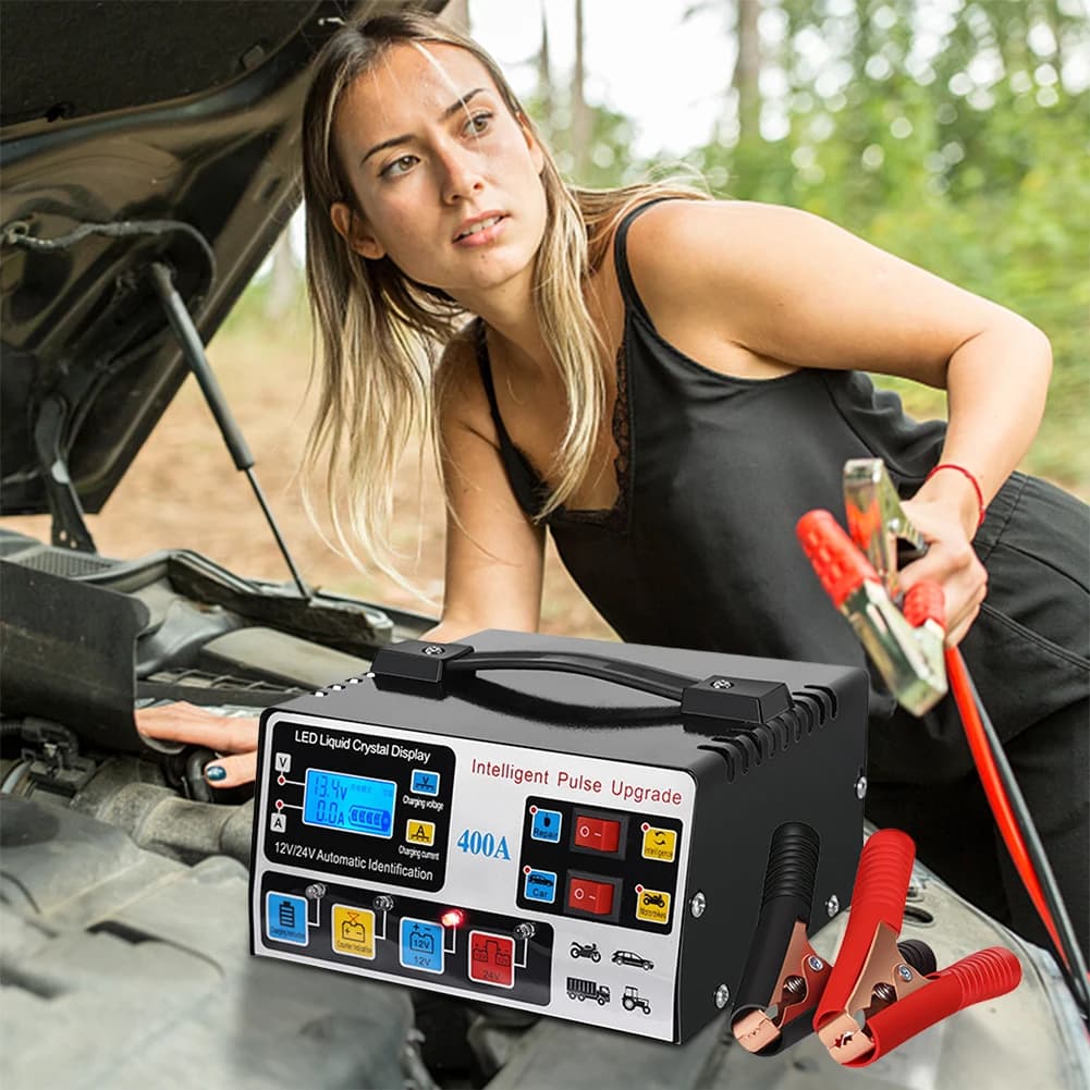 Caricabatteria intelligente per impieghi gravosi 400A caricabatteria per auto da 220W caricabatteria rapido ad alta potenza caricabatterie intelligente per riparazione a impulsi