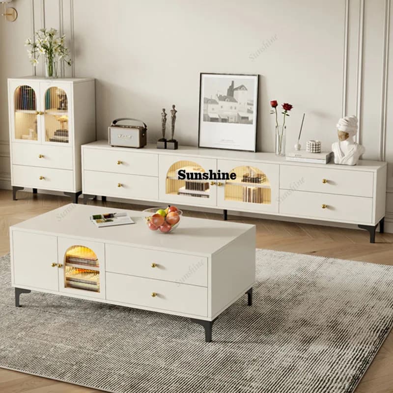 TV with Cassetti Bianchi, Wooden shelf for Living room, Nordic Table and Trendy, Furniture for Entrance