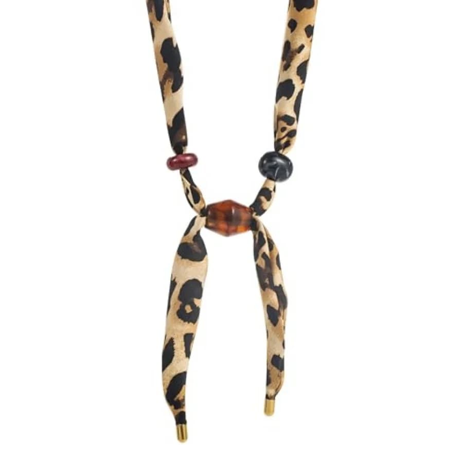 Scarf Necklace with Charm for Women Leopard Bandana Necklace with Charms Vintage Geometric Resin Pendant Necklace Leopard Print