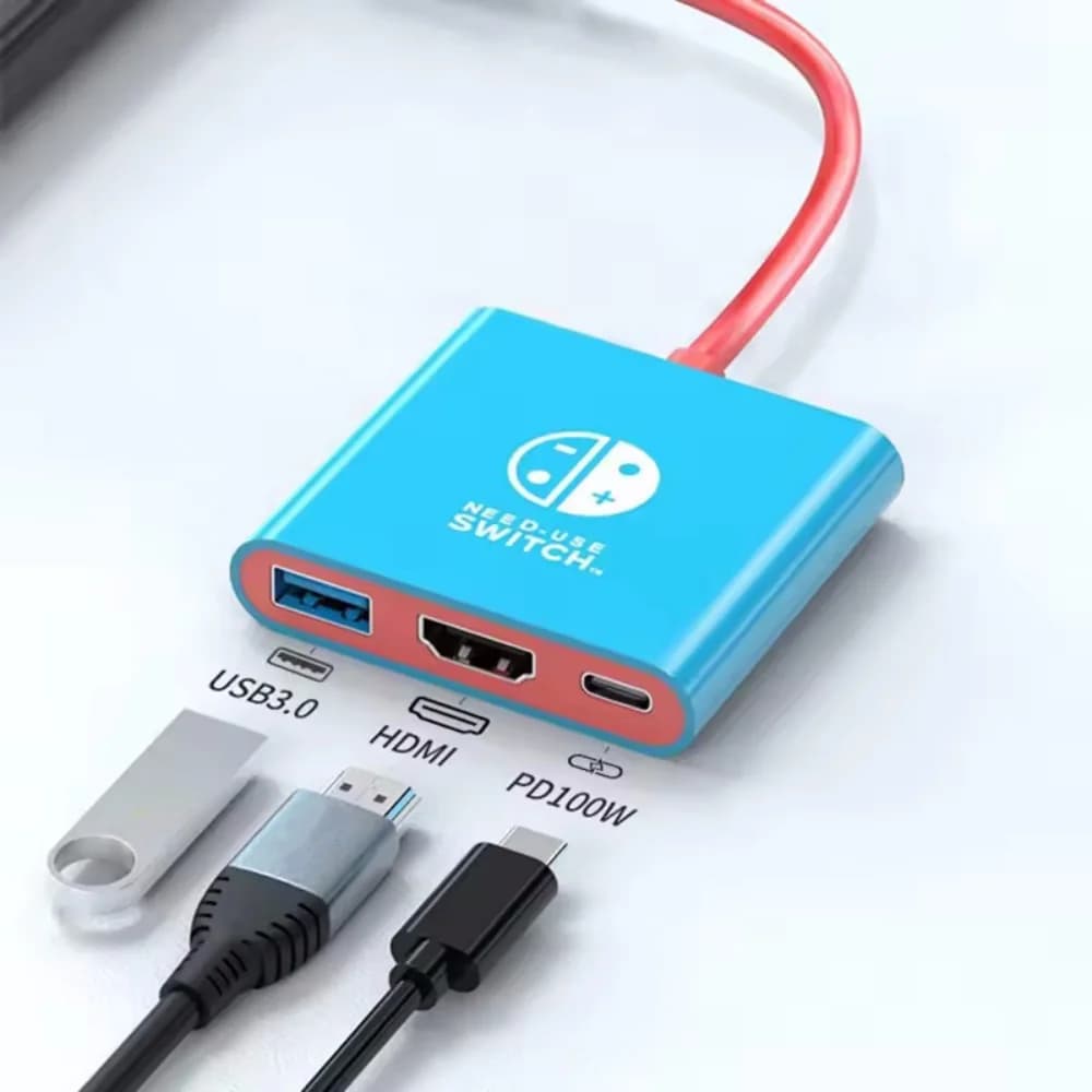 Portable USB Hub 3 IN 1 for Nintendo Switch Hub TYPE-C with HDMI and USB 3.0 Perfect for Nintendo Switch/OLED