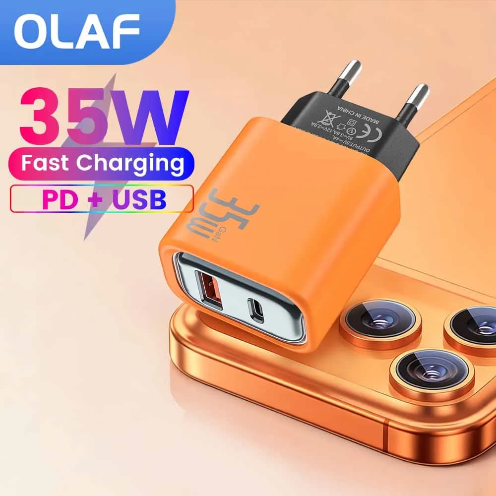35W Charger Type C Adapter 2 Ports PD 20W USB C Wall Charger for iPhone 17 16 Samsung Xiaomi QC 3.0 Fast Charging Power Adapter