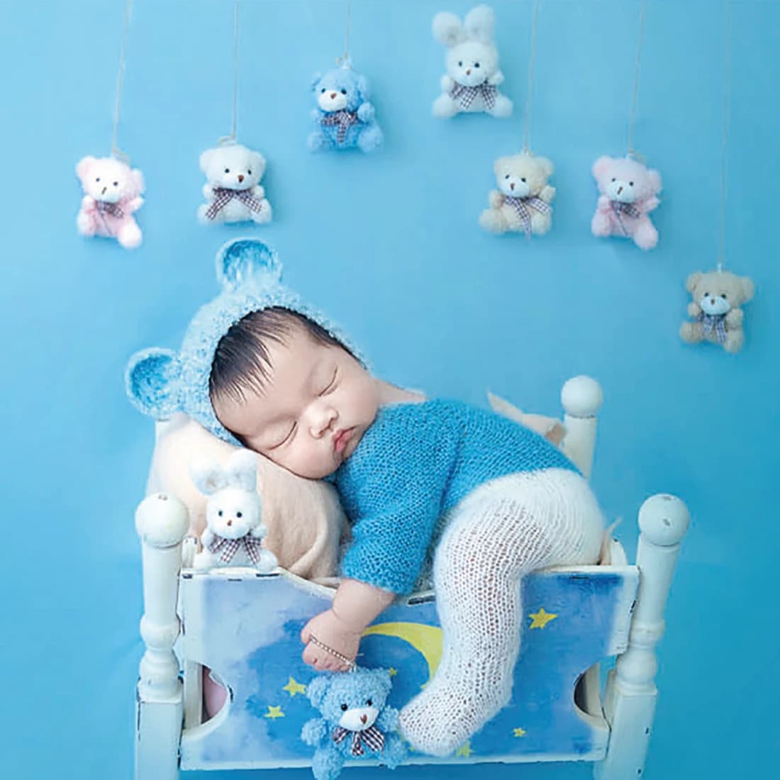 Vintage Knit Fluffy Teddy Bear Romper Newborn Photography Props Knitted Baby Outfit Infant Overall Clothes Set Photo Shoot