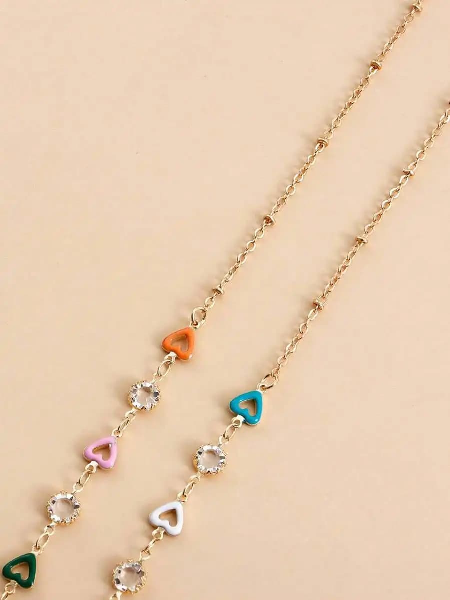 1pc Eyeglass Anti-Slip Rope With Handmade Drop Glaze Colorful Heart Shaped & Rhinestone Studded Chain For Mask & Glasses Street
