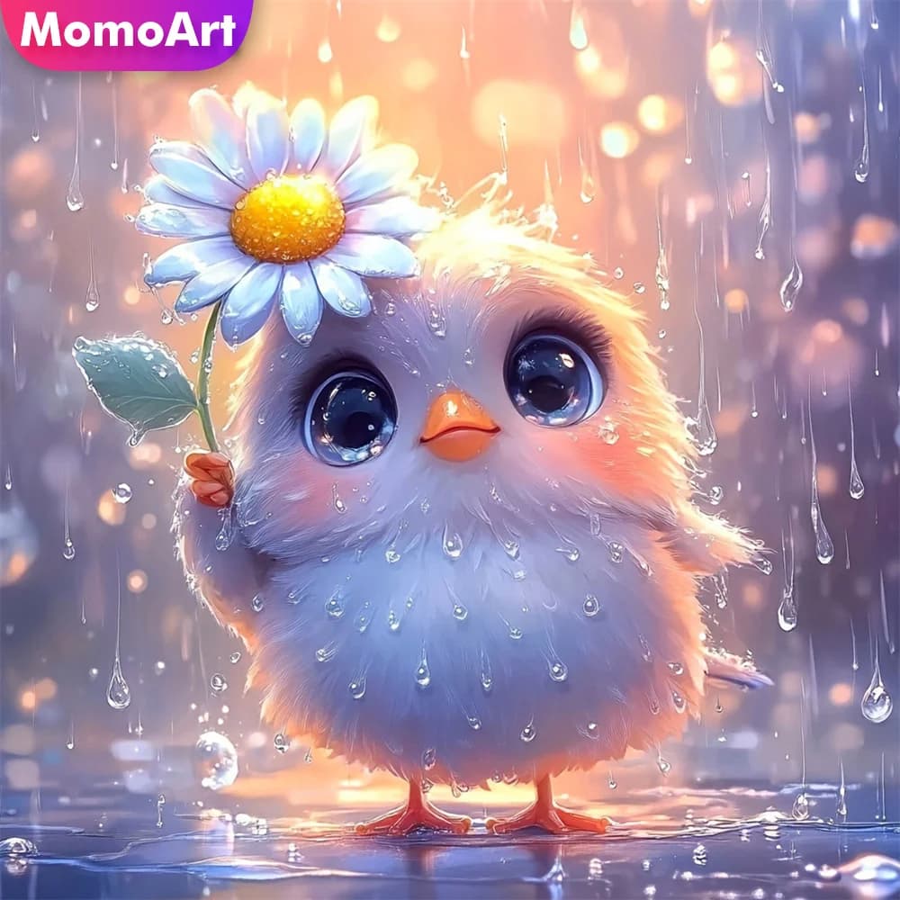 Momoart Kit Completo per Pittura Diamante Quadrata, Mosaico con Uccelli e Animali, Immagine Margherita, Ricamo con Strass, Punto Croce, Regalo per Bambini