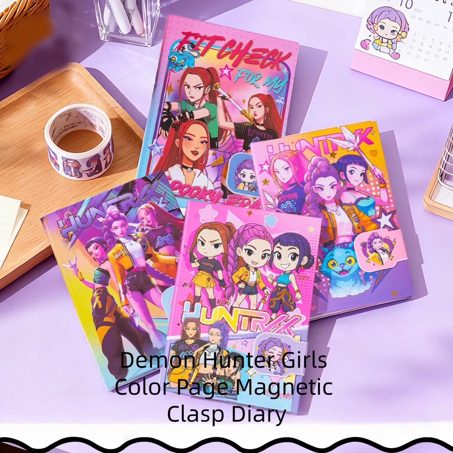 Anime K-pop A5 Magnetic Buckle Notebook, Cartoon Color Page Handbook, Portable Diary Planner Journal for Students & Gifts