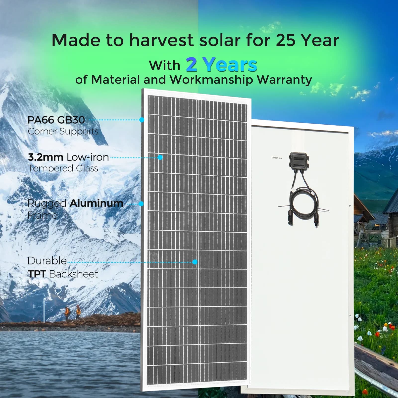 Pannello Solare XINPUGUANG 12V 100W, Cella Monocristallina per Sistemi Solari, Campeggio, Auto, Giardini, Camper, Barche e Tetti Domestici