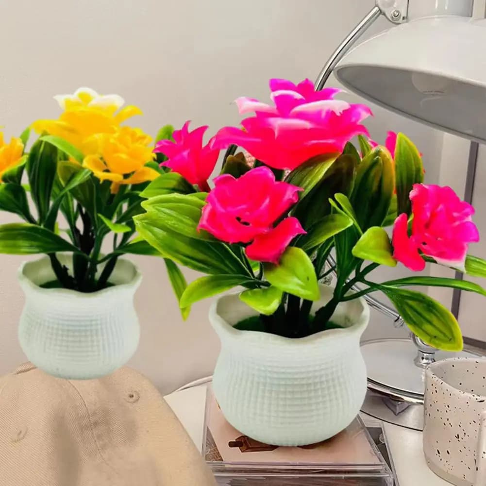 Artificial plants in pot 5 heads of roses centerpiece for home office wedding flower fake bonsai desktop decoration for interior and exterior