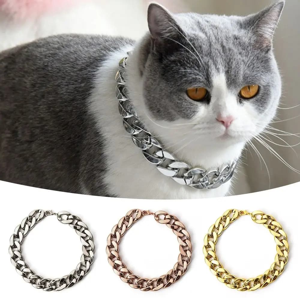 Portable Chain Collar Pet Necklace Cat Dog Gold Necklace Adjustable Chain Dog Collar Gold Collars Cat Dog