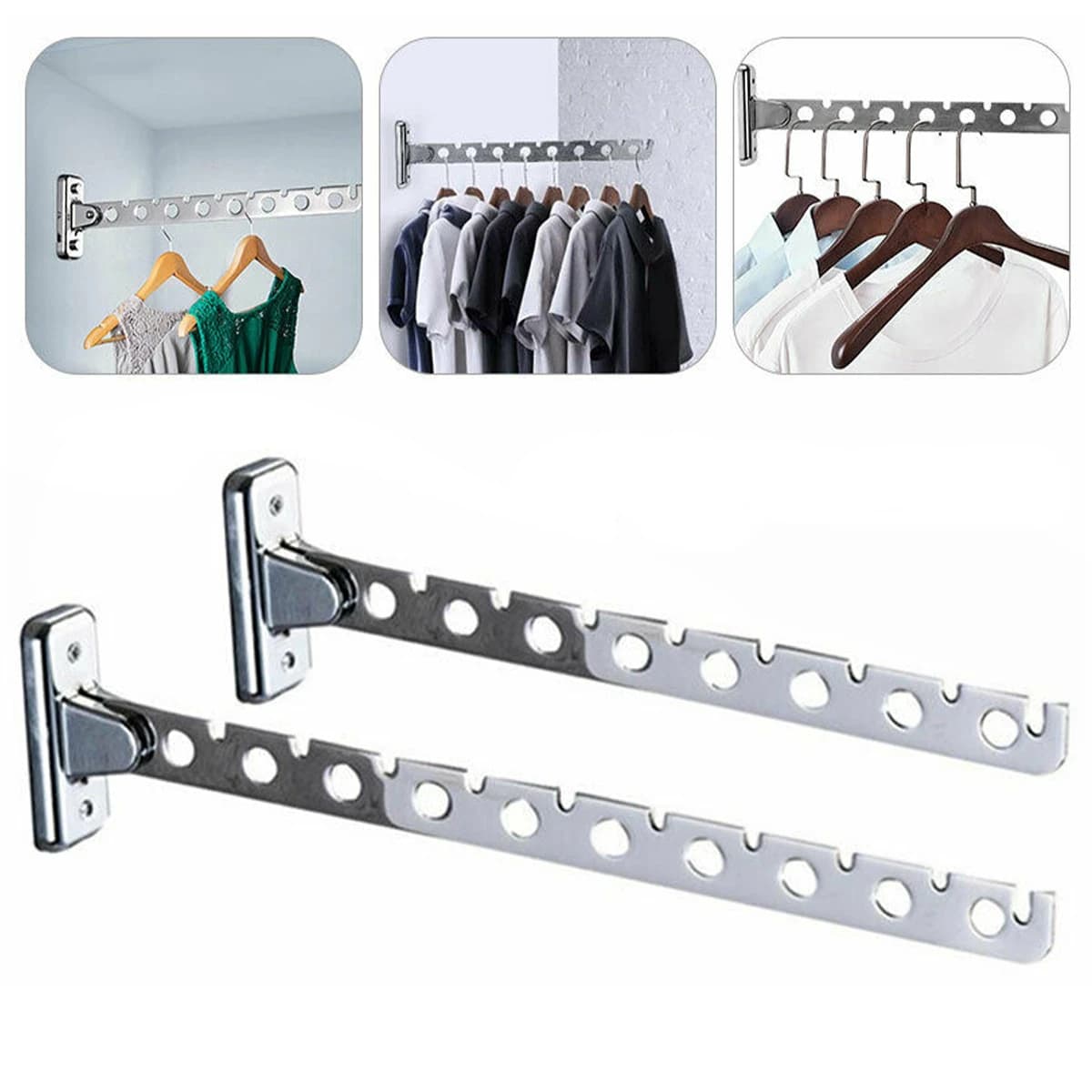 6/8/10 hangers stainless steel coat hangers folding rod multipurpose clothes racks for storing the closet