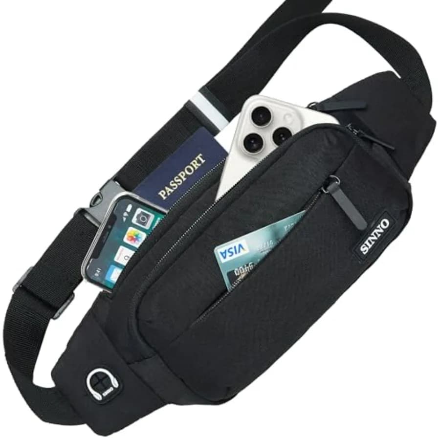 SINNO Marsupio Grande a Tracolla per Donna e Uomo, Borsa da Cintura con 4 Tasche con Cerniera per Viaggi, Corsa, Escursionismo, Allenamento, Passeggiate con il Cane