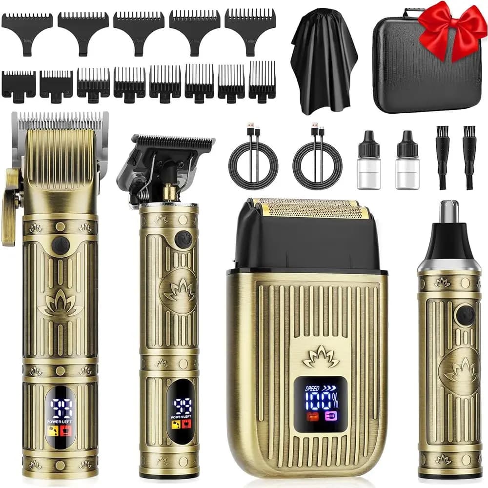 Kit professionale per la cura di barba e capelli da uomo con tagliacapelli per naso, tosatrice senza fili e display LED