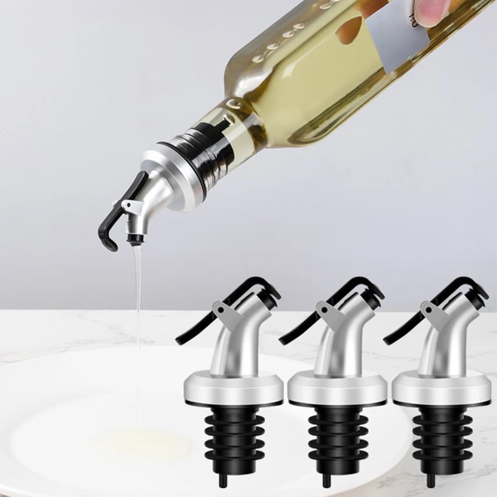 3Pcs Silver Spray Paint Oil Bottle Plug Plastic Oil Bottle Plug Soy Sauce Vinegar Bottle Plug Oil Pour Nozzle