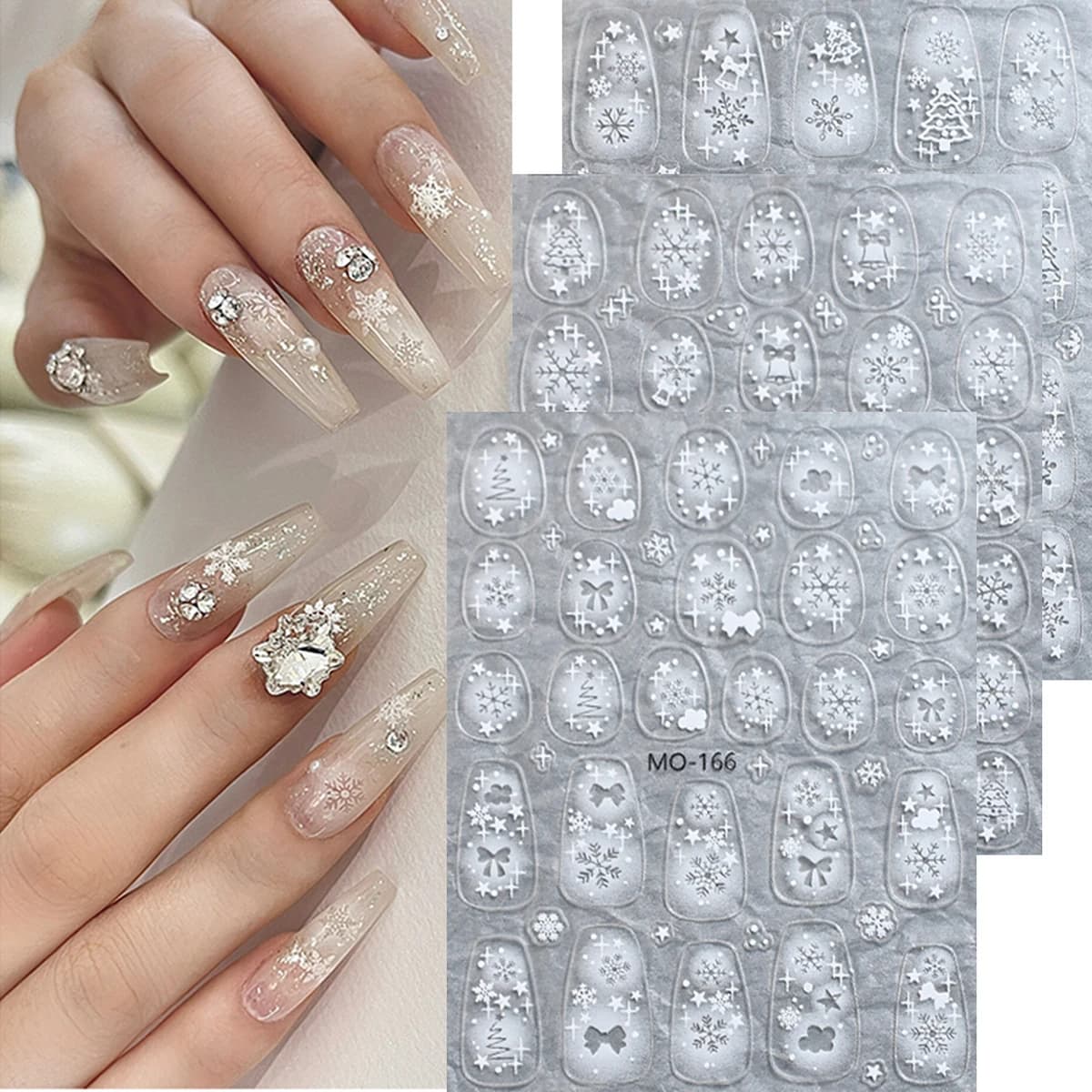 3/6 fogli adesivi per nail art con fiocco di neve 5D bianco Natale inverno decalcomanie per unghie in rilievo per donne decorazioni per manicure fai da te