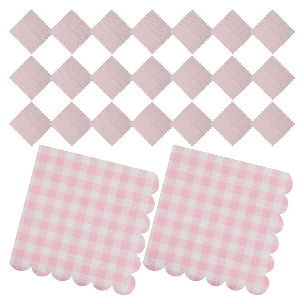 40Pcs Spring Plaid Paper Napkins Pastel Pink Scalloped Edge Disposable Guest Napkins for Birthday Party Wedding Bridal Shower
