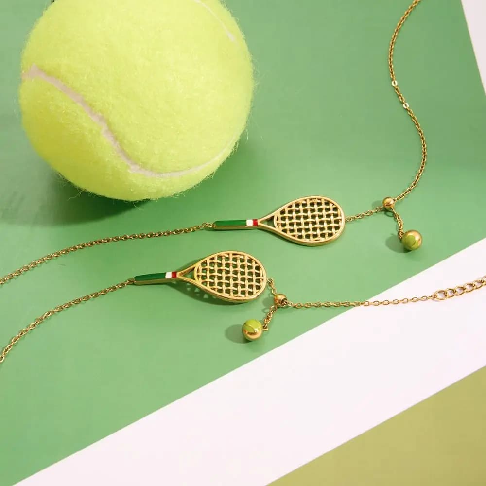 Metal Chain Tennis Racket Necklace 18K Gold Plated Oil Drip Enamel Tennis Racket Bracelet Sport Style Personalized