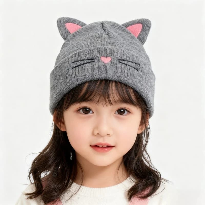 Cartoon Embroidery Kids Knitted Cat Hat Warm Cute Cartoon Beanie for 1-6years Old Boys and Girls Kids Accessories Warm Caps