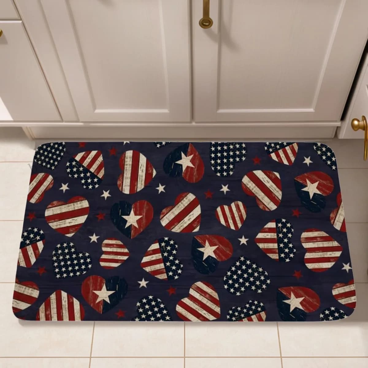1PC Cuori patriottici Tappeto da cucina Tappetino antiscivolo Design pop Tappeto da bagno Tappetino da bagno Tappeto per la casa Lavanderia ecoreeree