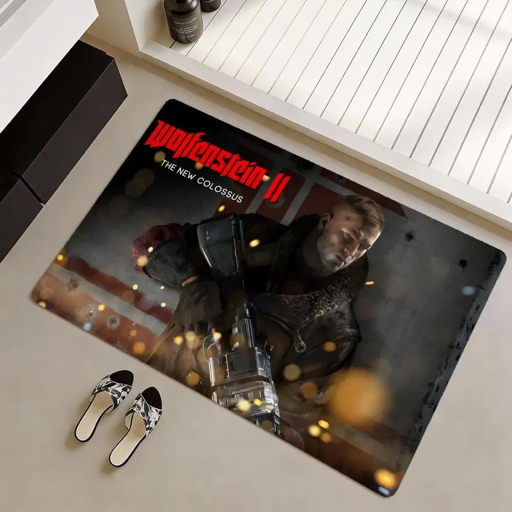 Game W-Wolfenstein Tappetino per porta antiscivolo in morbida flanella - Tappeto ispessito per l'arredamento della casa e del soggiorno