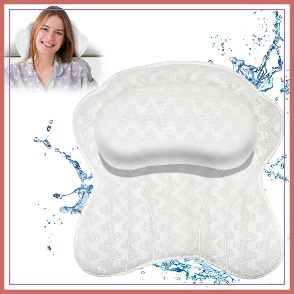 Cuscino da Bagno Ergonomico per Vasca Idromassaggio, Supporto per Collo, Testa e Spalle, con Forti Ventose, Rete 4D Morbida