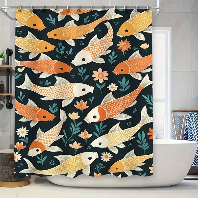 Tenda da bagno con pesci floreali vibranti, moderna copertura per doccia impermeabile, arredamento per il bagno