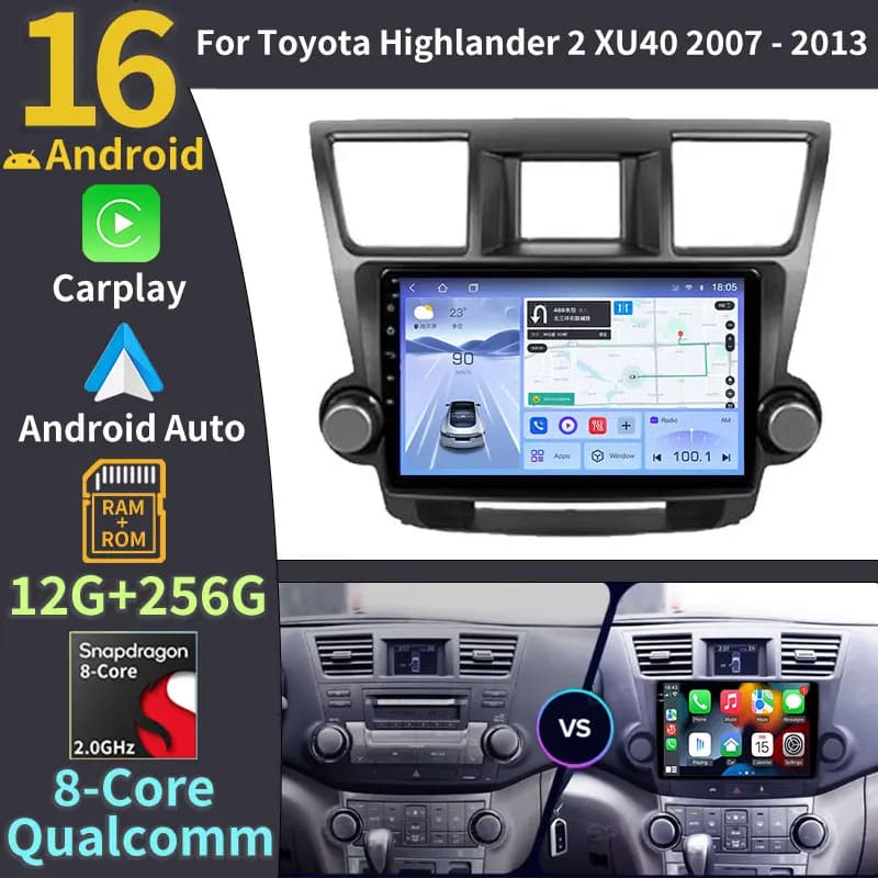 Per Toyota Highlander 2 XU40 2007-2013 Autoradio Android 16 con Carplay Wireless, Lettore Multimediale Video e Navigatore GPS