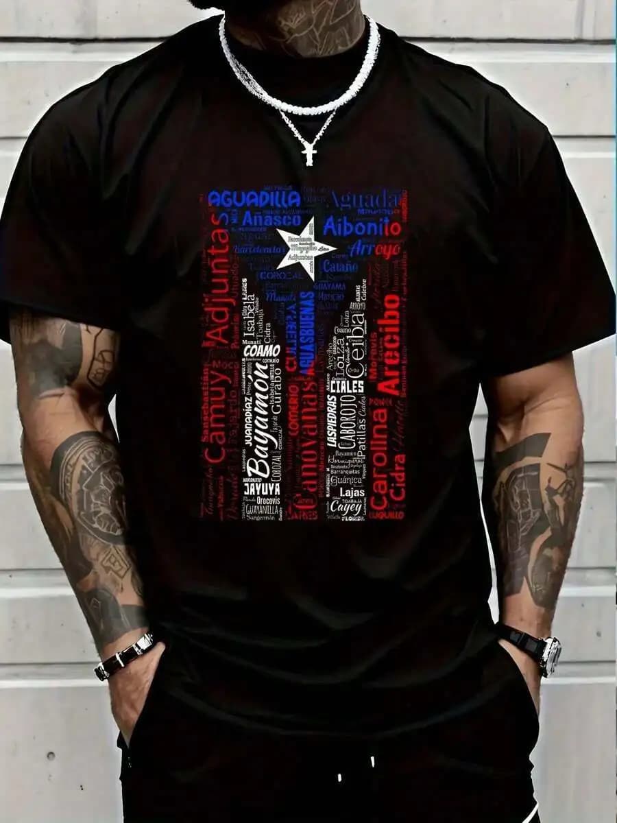 Puerto Rican Cities Graphic Tee Cotton Mens Casual T-Shirt