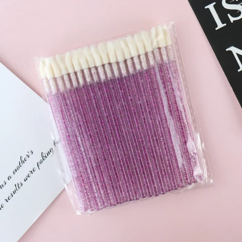 Set di 50 Applicatori per Rossetto, Pennelli per Trucco, Pennello per Labbra, Pennelli in Cristallo per Extension Ciglia e Mascara
