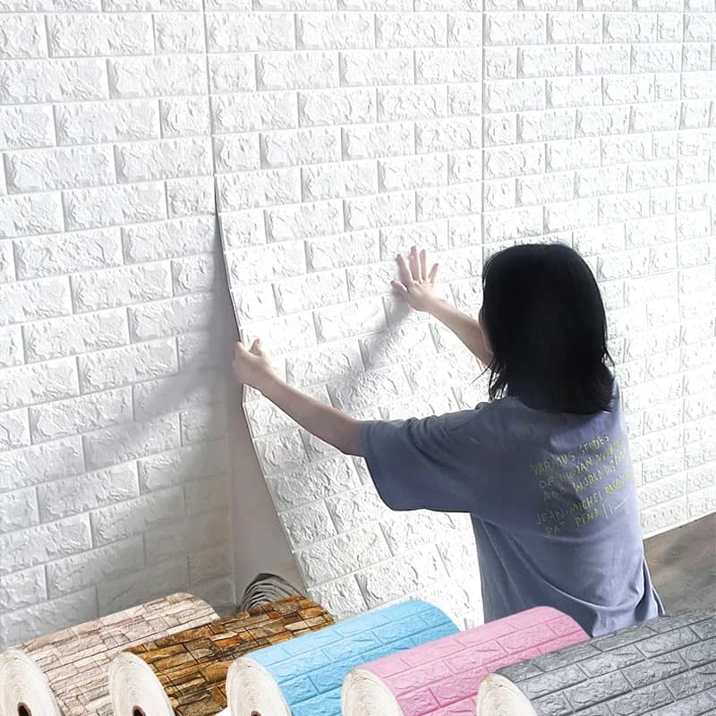 10m 3D Carta da parati Adesivi Rotolo Pannello Bianco Schiuma morbida Mattone Marmo Roccia Ciottoli Parete fai da te Home Room Decor Proteggi impermeabile