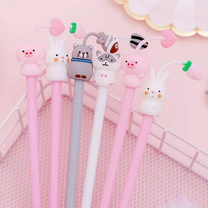 12 Pz/lotto Cute Cartoon Penna Gel inchiostro Nero 0.5mm Pennino Kawaii Bunny Piggy Gattino Criceto Penna Neutra Per Bambini della Scuola di Scrittura di Cancelleria