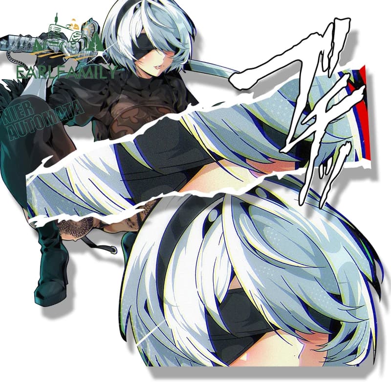 EARLFAMILY 2B Joins The Squad Fanart Car Sticker Hot game Zzzero Chibi Big Head Decalcomania JDM Peeker Graffiti Punk Gothic Stickers