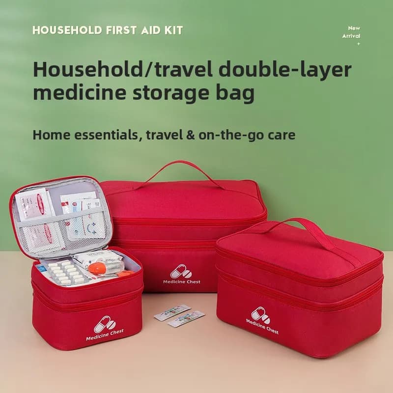 Double Layer Portable First Aid Kit Large Capacity Oxford Medicine Storage Bag Multi Mesh Pocket for Home Travel Camping Car