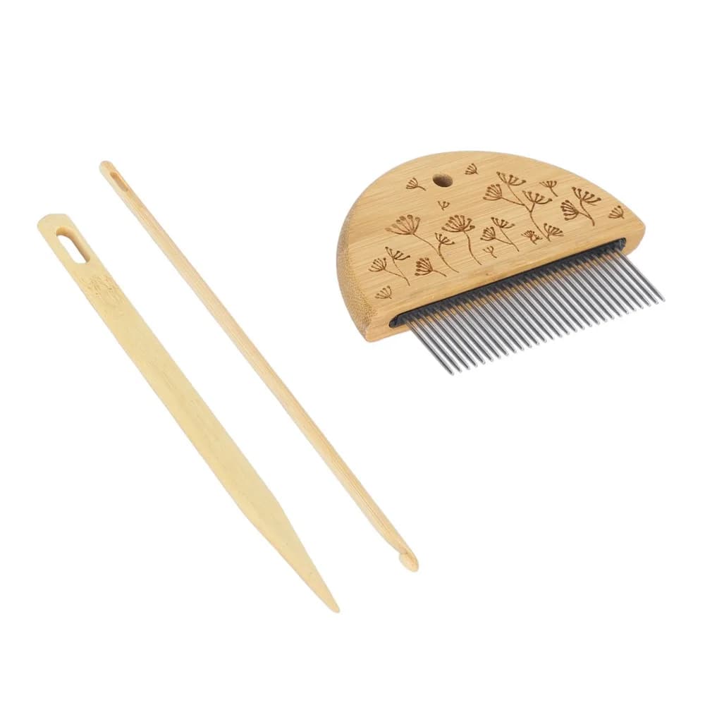 Durable Wooden Weaving Loom Comb Large Eye Needle Crochet Hook Wood Knitting Loom Tool Weaving Comb Set For Beginners