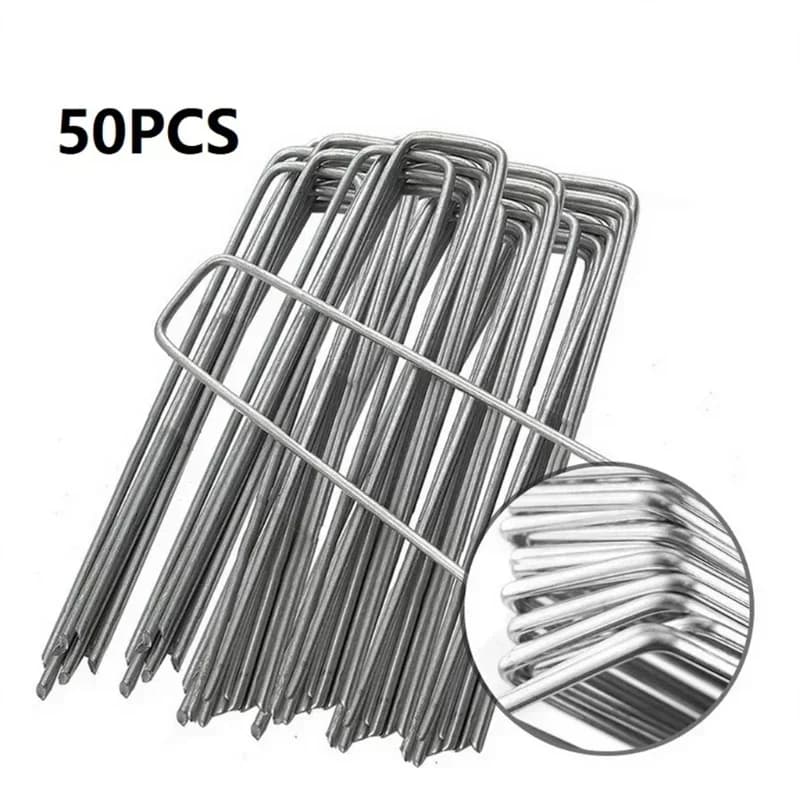New 50 Pcs Weedproof Cloth Ground Nail Lawn Fixer For Fixing Weed Mesh Floor Stainless Steel Garden Stake Staple Mulch 4*15cm
