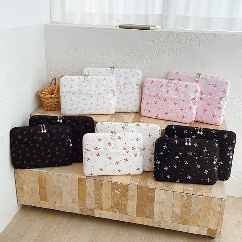 Modern 13 15 Inch Case for iPad Air, Can Fit 13-14 Inch Laptops, Korean Bow Design, Versatile Storage Pouch for Xiaomi