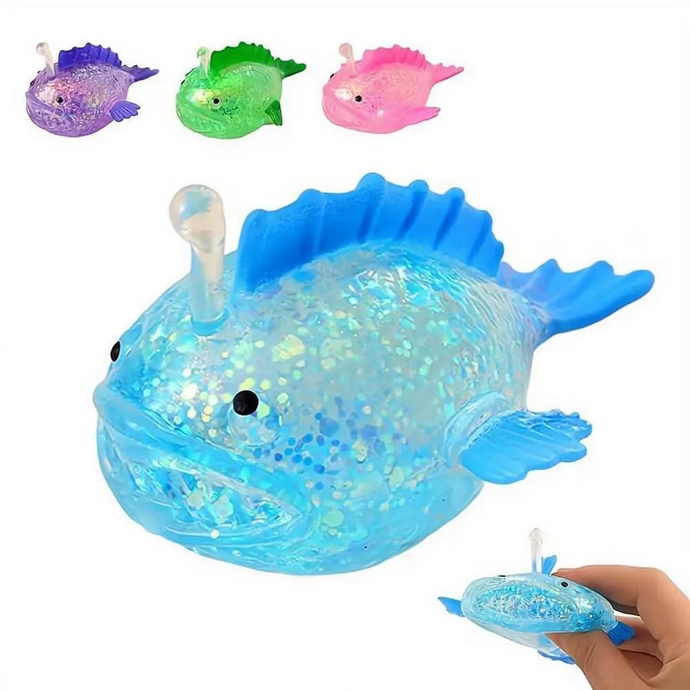 Giocattolo Antistress a Forma di Pesce Pesciolino, Giocattolo Sensoriale Morbido e Glitterato Riempito di Zucchero di Malto per Bambini e Adulti