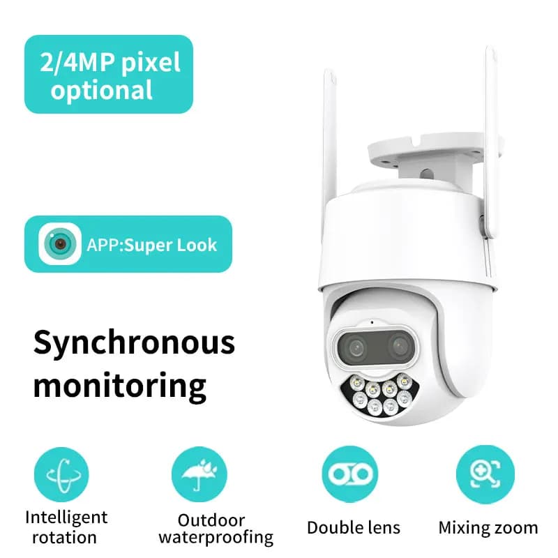 Telecamera IP Dome PTZ Wireless a Colori 4MP con Doppia Lente, App iCsee, Rilevamento Umanoide AI, Allarme, Sicurezza Domestica, Monitoraggio Bambini