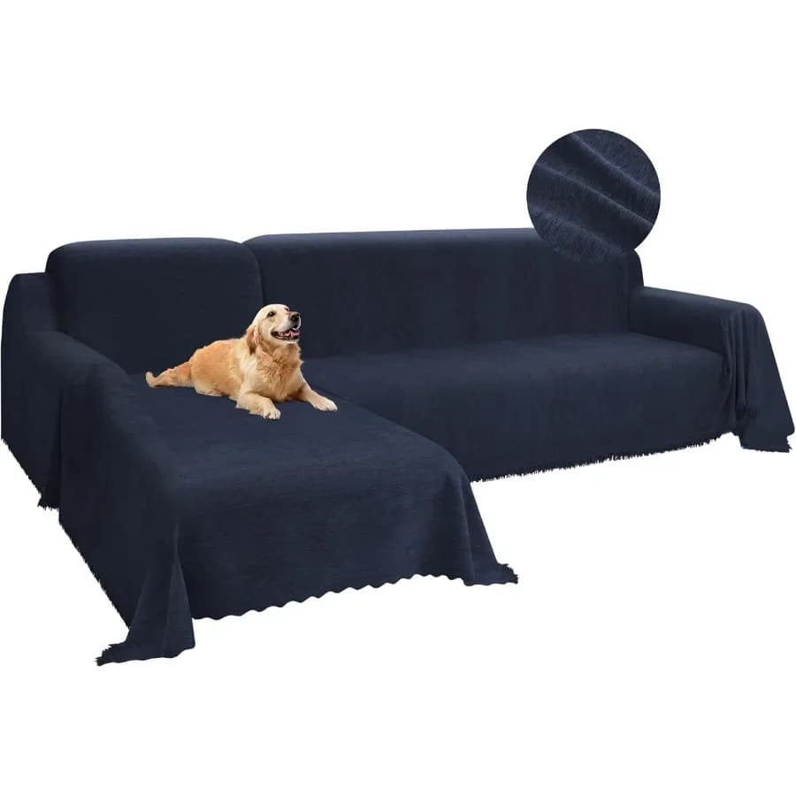 Chenille Couch Covers for Sectional Sofa L Shape Sofa Cover Blanket with Tassel 2Piece L Shaped Sectional Slipcovers with Chais