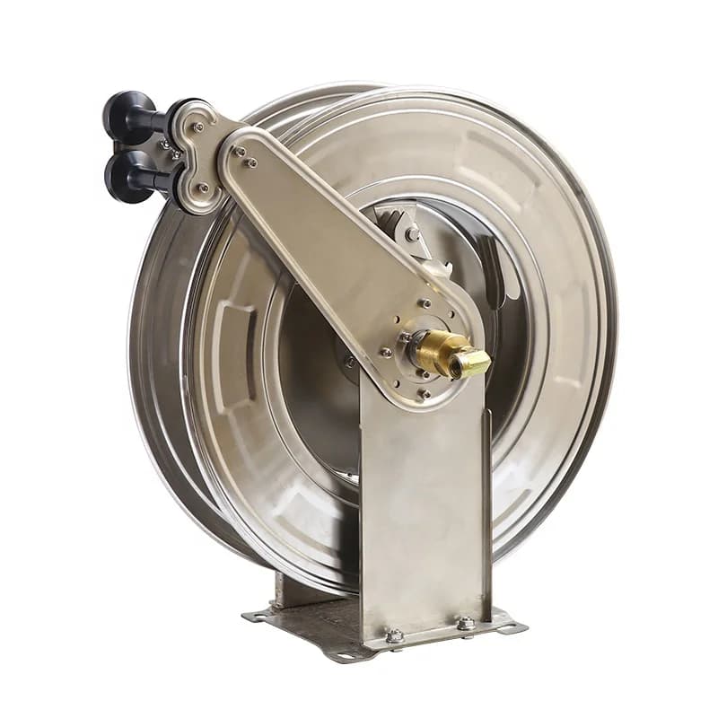 5000PSI 66 FT 3/8'' 304 Stainless Steel Water Hose Reel Pressure Washer Double Arms Automatic Telescopic Hose Reel