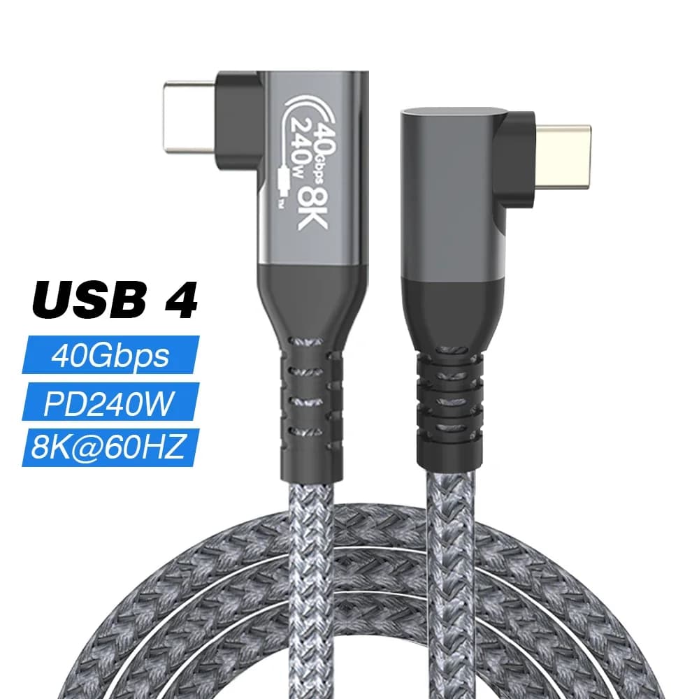 Thunderbolt USB 4 Cavo ad angolo di 90 gradi 40 Gbps USB4 Gomito Tipo C Thunderbolt3 4 Cavo di trasferimento dati USB C PD240W Ricarica rapida