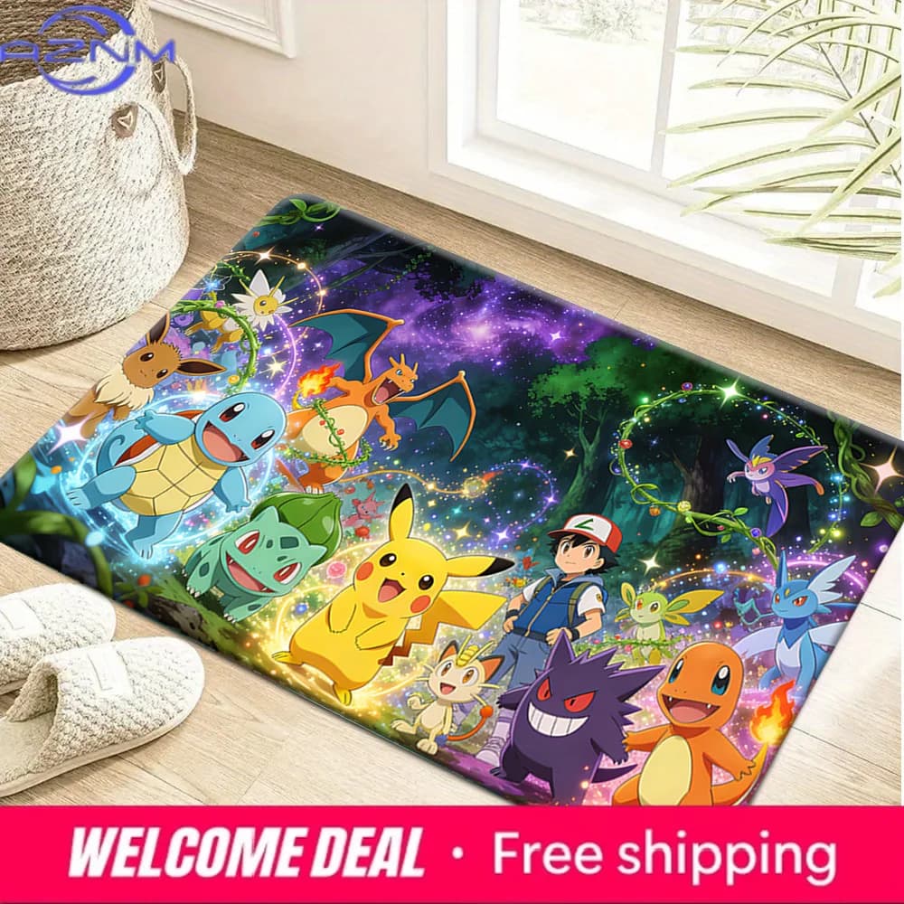 Pokemon Ash & Pikachu Galaxy Forest Print Doormat Tappetino assorbente antiscivolo per l'ingresso interno e l'arredamento della casa