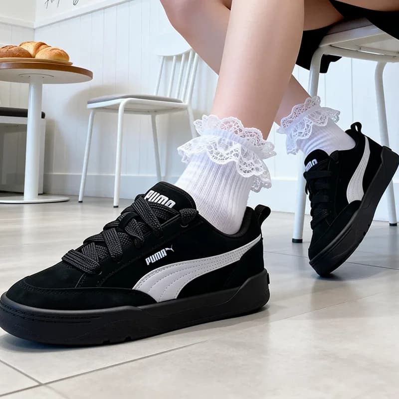 Men Puma 401606-15 Black White Suede Low Top Skate Shoes, Retro Thick Lace Casual Sneakers For Street Walking, Daily Outdoor