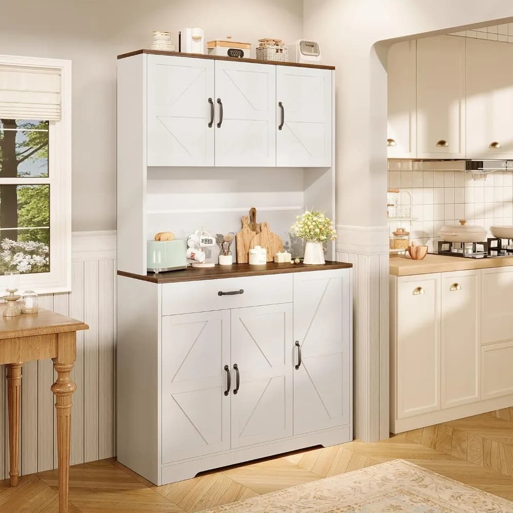 71" kitchen cabinet with charging station, coffee maker and toaster buffet sideboard, storage cabinet for snacks, spices