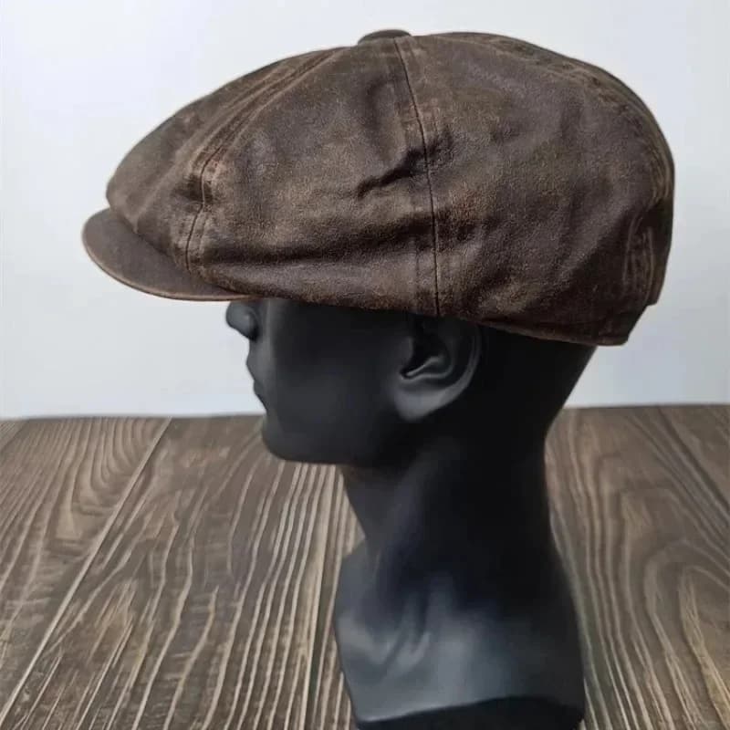 2025 New XL 60cm Waxed Paper Newsboy Cap - Men's Windproof Octagonal Beret, All-Season Durable Work & Casual Hat