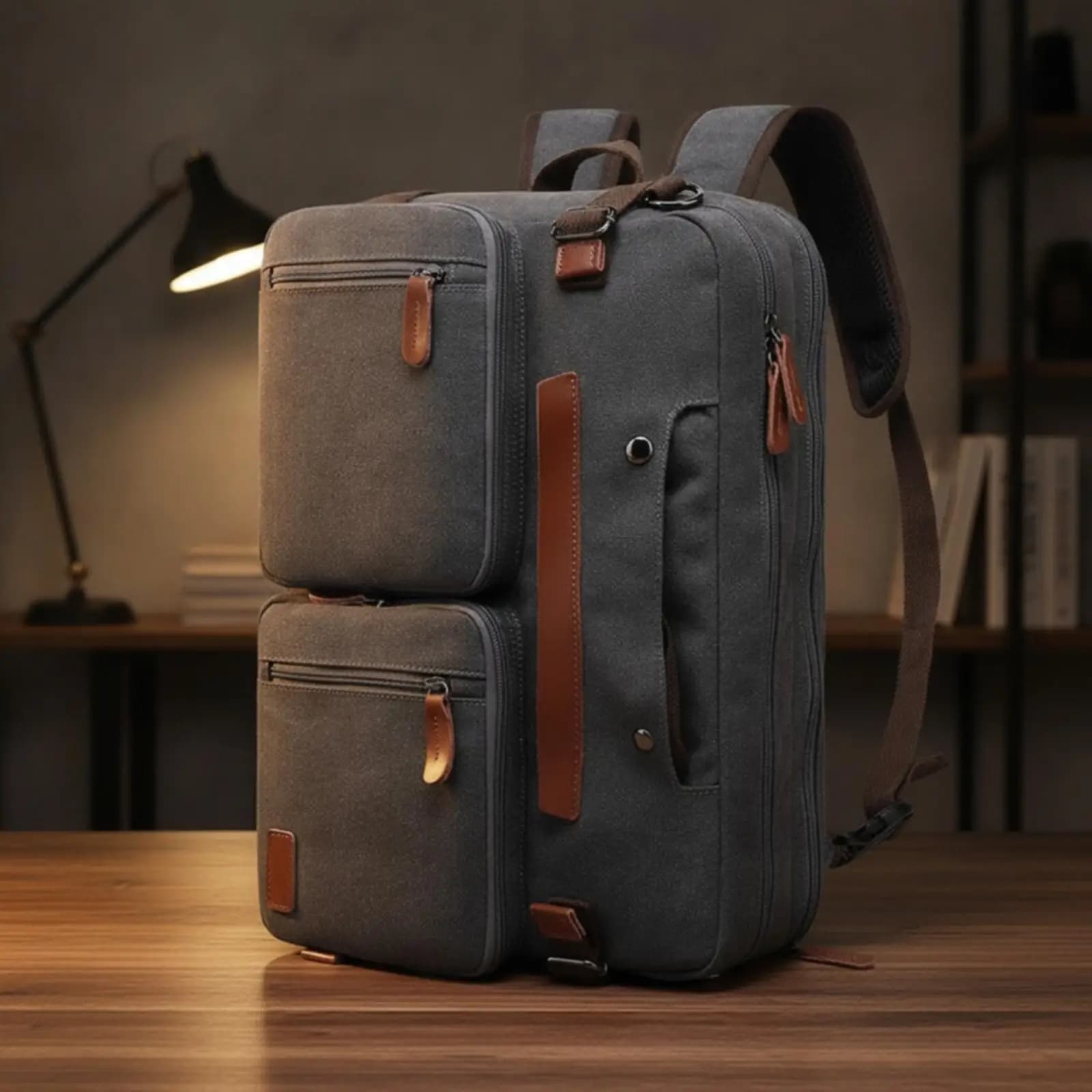 Men Laptop Carrier Convertible Briefcase Backpack with Vertical Side Pocket for Office and Travel Use